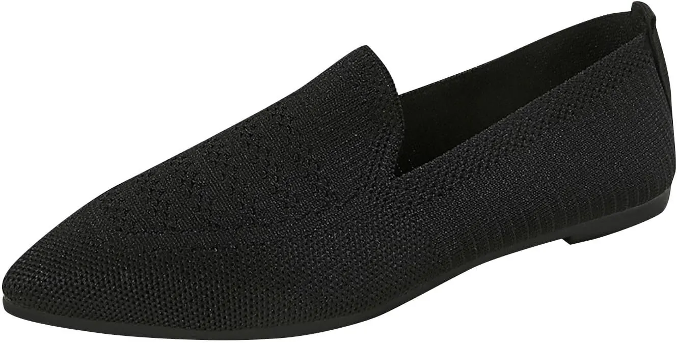 Women's Pointy Toe Loafers Extra Comfortable Knit Dress Shoes Cute Penny Loafer Slip On Ballet Flats Softable Shoes