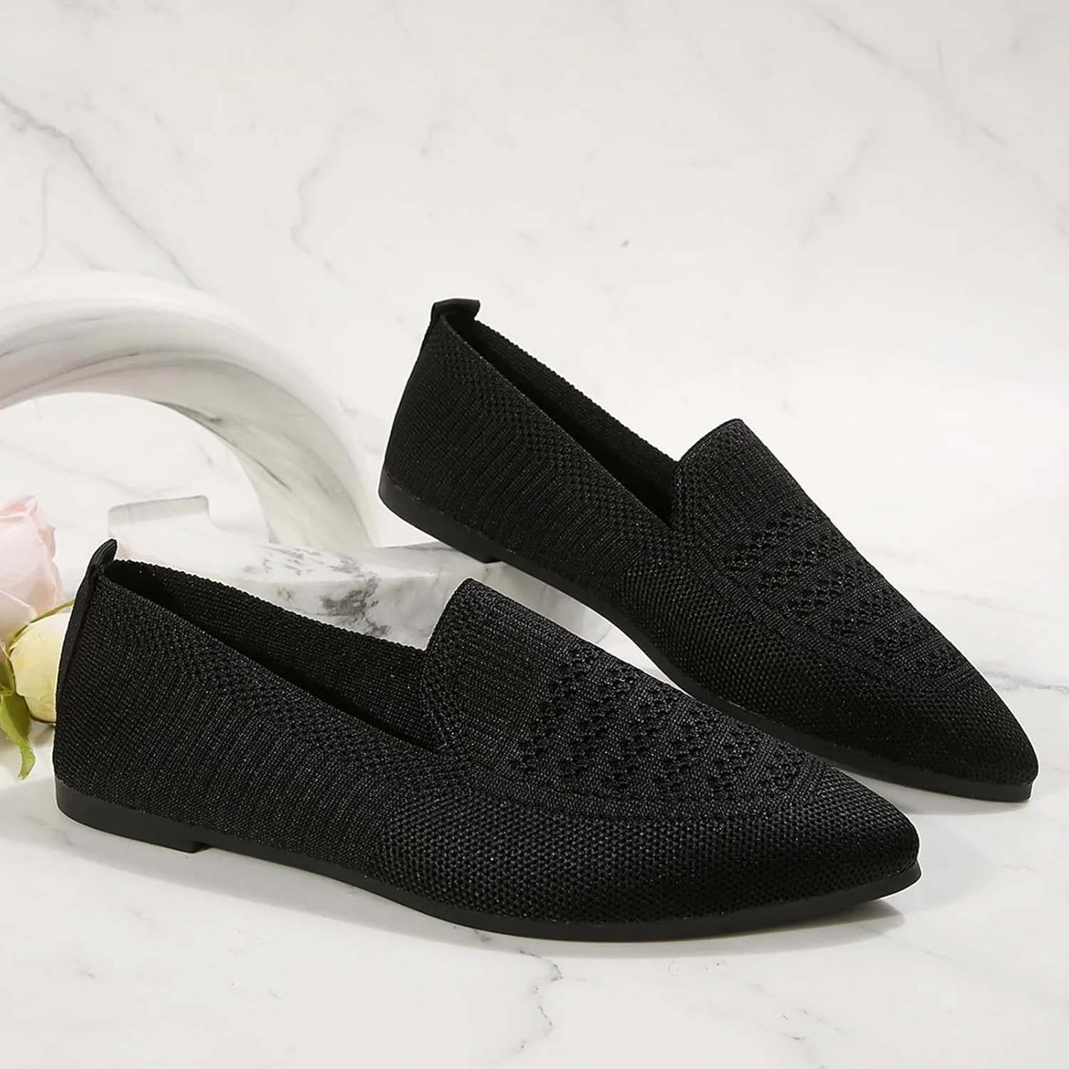 Women's Pointy Toe Loafers Extra Comfortable Knit Dress Shoes Cute Penny Loafer Slip On Ballet Flats Softable Shoes