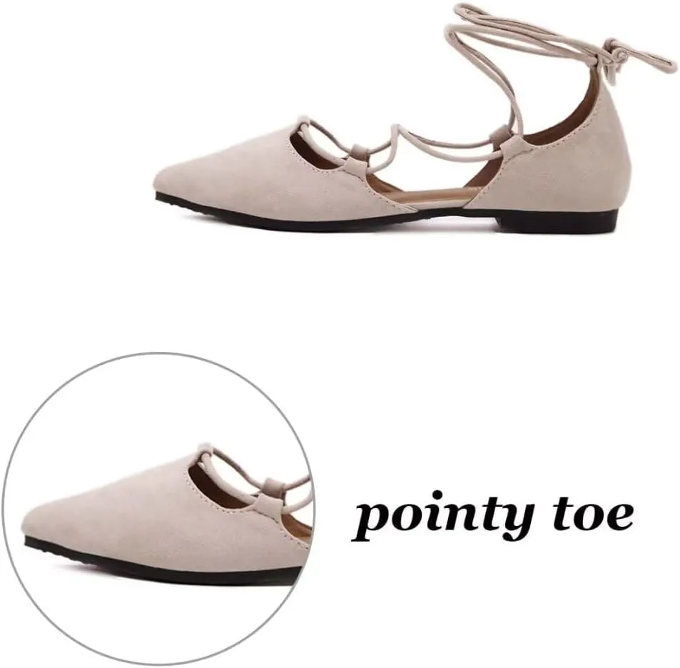 Womens Sandal Pointy Toe Ankle Strap Wrap Ballet Flats Lace Up Wedding Party Shoes