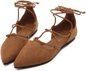 Womens Sandal Pointy Toe Ankle Strap Wrap Ballet Flats Lace Up Wedding Party Shoes