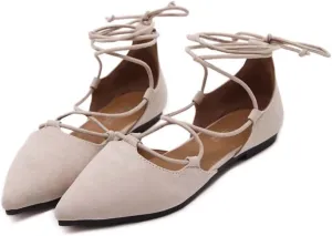 Womens Sandal Pointy Toe Ankle Strap Wrap Ballet Flats Lace Up Wedding Party Shoes