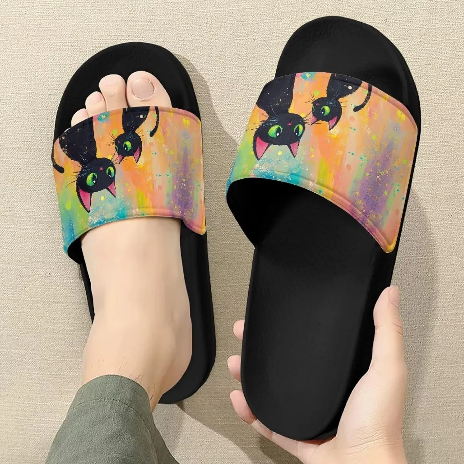 Women's Shower Slippers Indoor Bathroom Shoes Beach Sandals Summer Shoes Comfortable Cute Print Pillow Slippers