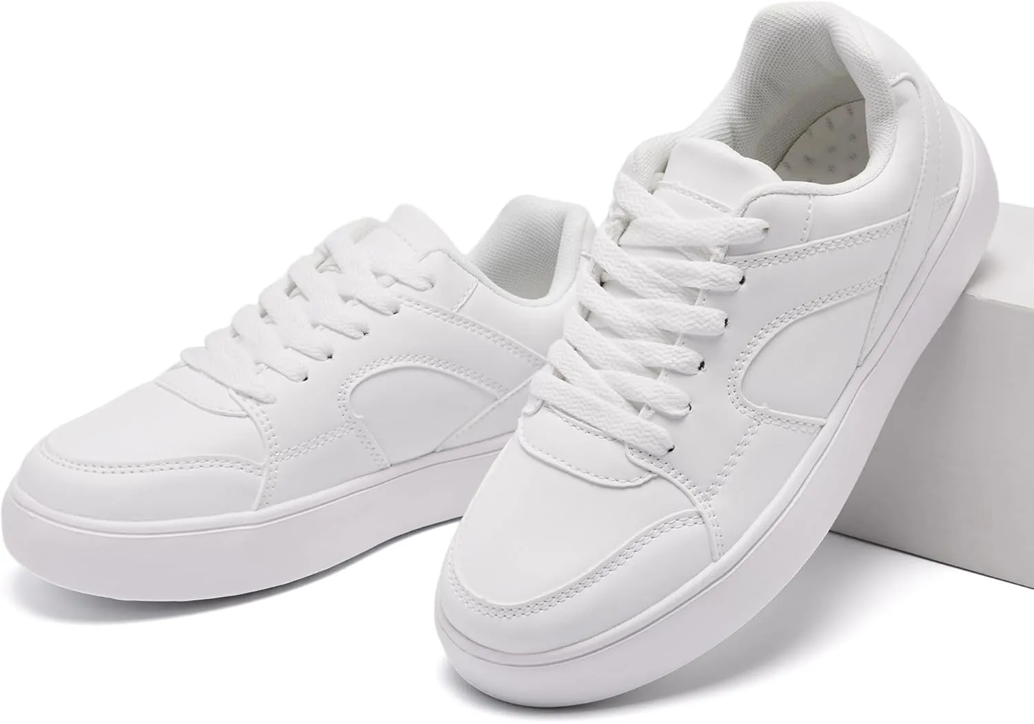 Women's Skateboard Shoes Fashion Casual Sneakers Low Top Lightweight Comfortable Lace-Up Leather Non Slip Shoe