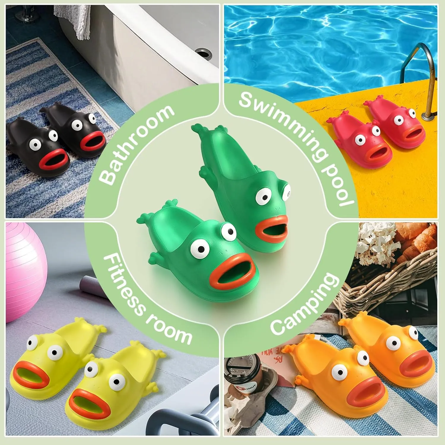 Womens Slides,Cloud Slides for Women Men,Frog Slippers,Frog Flip Flops,Funny House Slide Sandals for Beach Pool Shower Outdoor Indoor