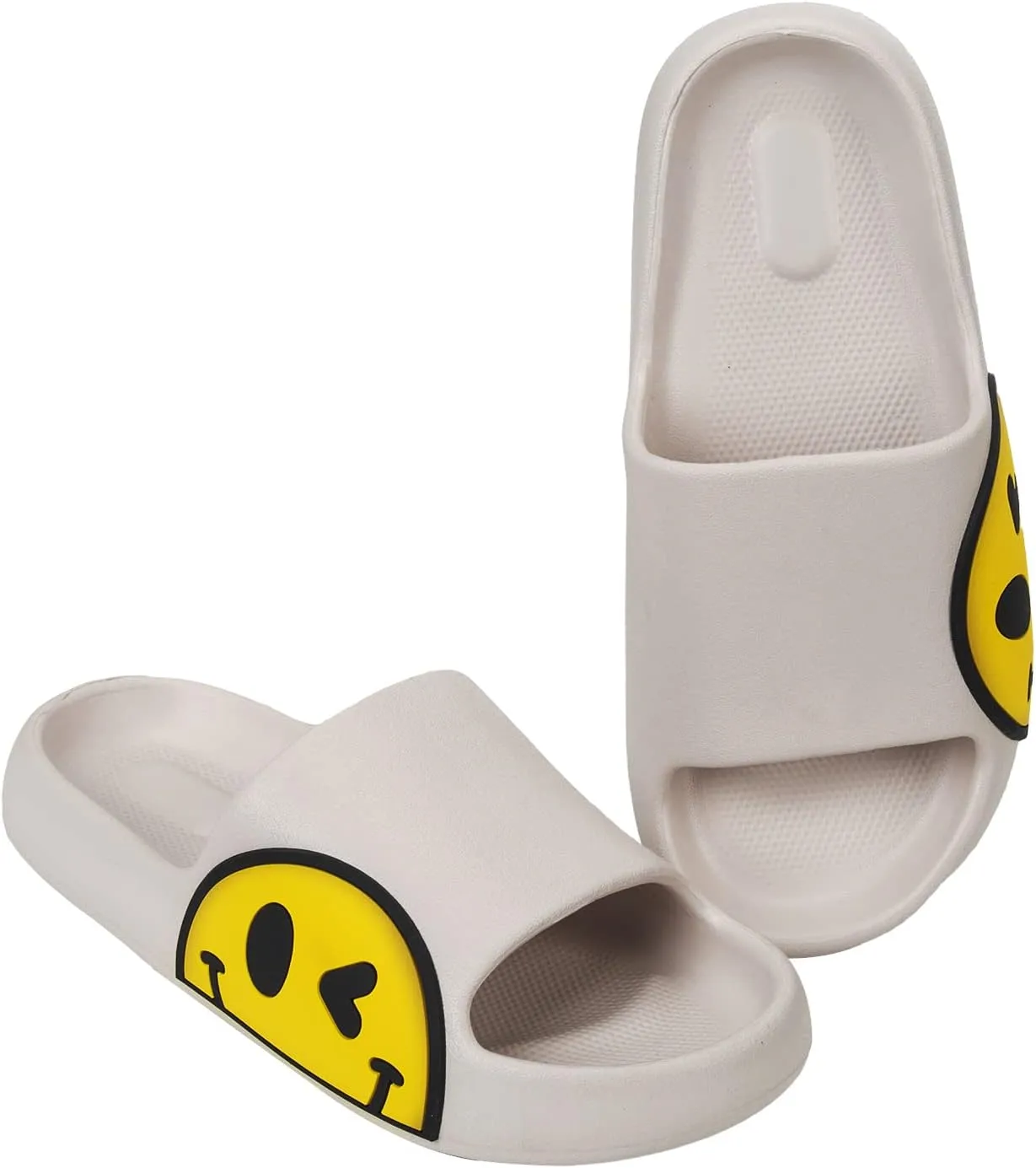 Womens Slides,Pillow Slippers Sandals for Men,Unisex Non slip Quick Dry Shower Shoes Indoor Outdoor Open Toe Spa Bath Pool Gym House Casual Massage Smile Face Slippers