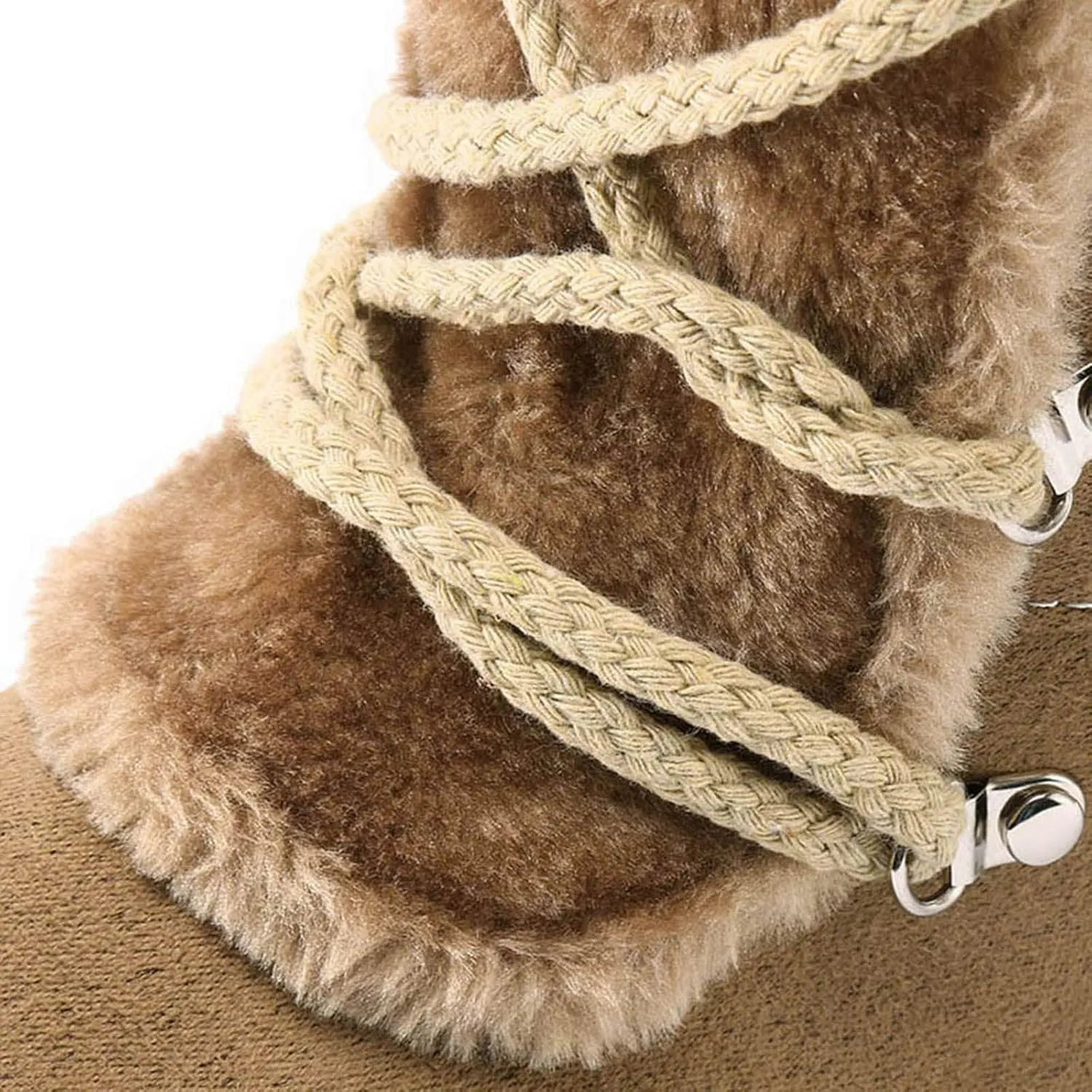 Womens Snow Boots Suede Mid Calf Dressy Winter Boots Pompom Non-Slip Fully Fur Booties Cold Weather Lace Up Ankle Boots Outdoor Sneakers Winter Shoes