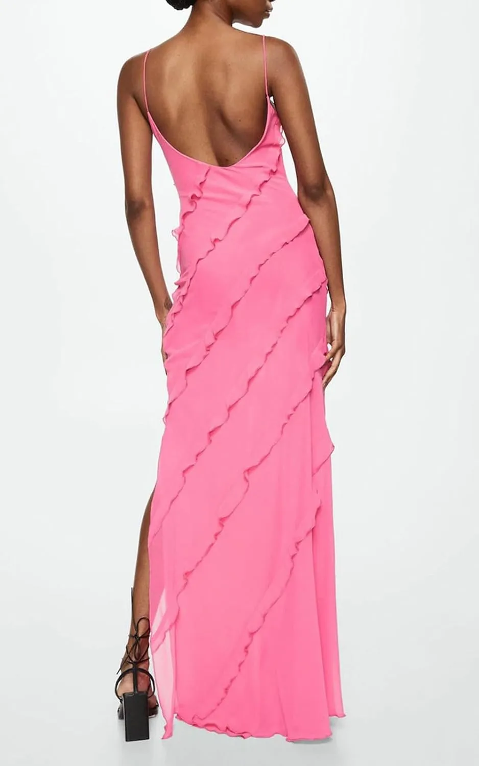 Women's Summer Spaghetti Strap Midi Bodycon Dress Sexy Backless Tassel Ruffle Side Split Party Maxi Dresses