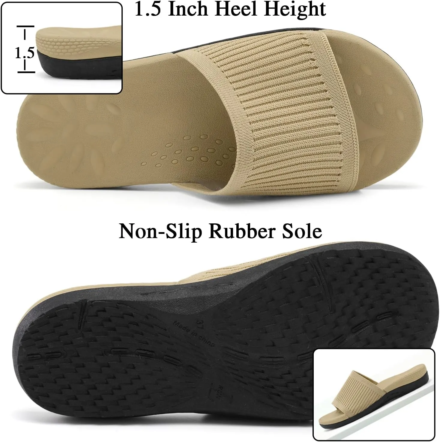 XIHALOOK Womens Knit Slides Sandals with Plantar Fasciitis Arch Support Ladies Yoga Mat Thick Cushion Slippers Sandals Slip On for Indoor Outdoor
