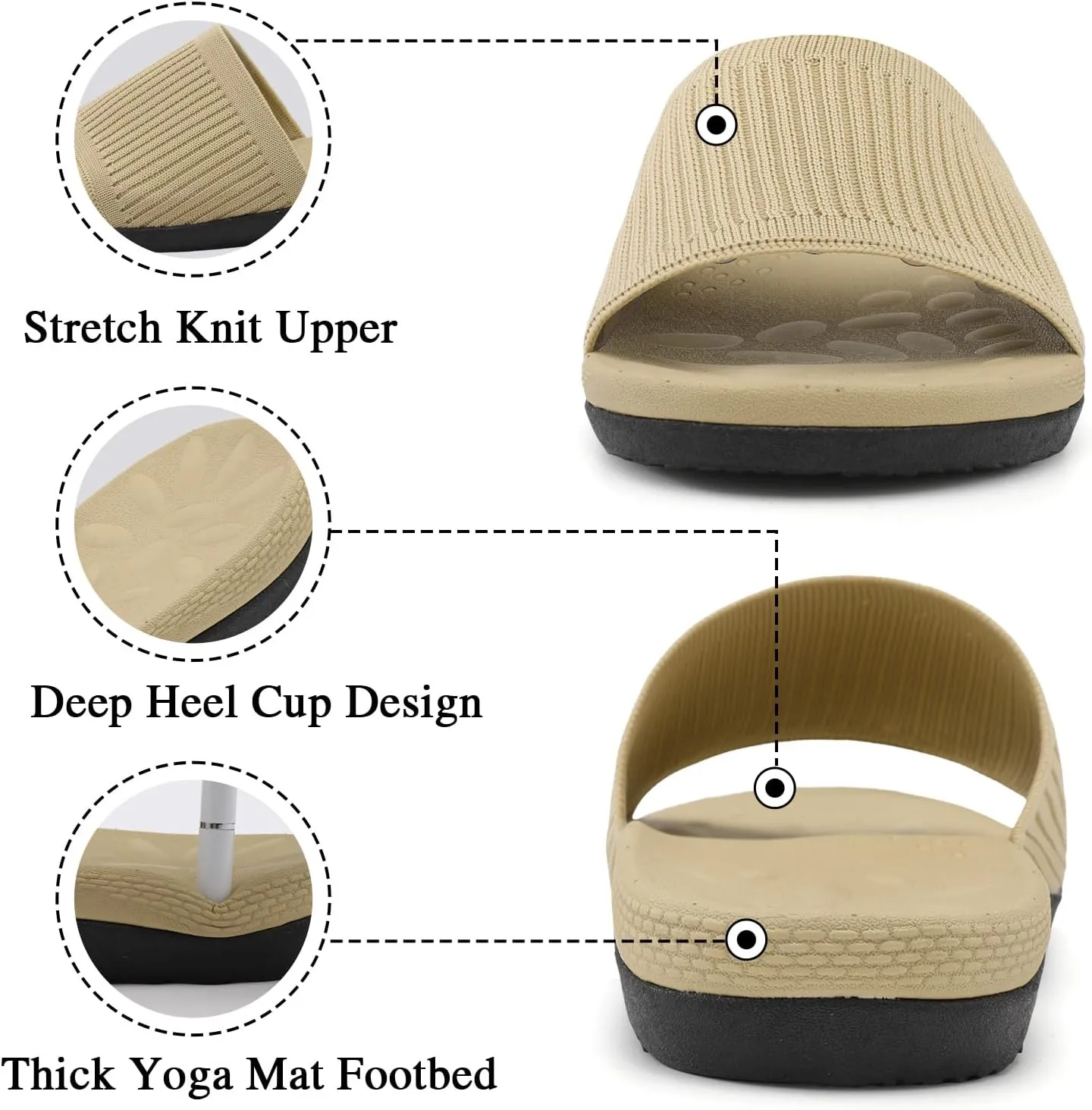 XIHALOOK Womens Knit Slides Sandals with Plantar Fasciitis Arch Support Ladies Yoga Mat Thick Cushion Slippers Sandals Slip On for Indoor Outdoor