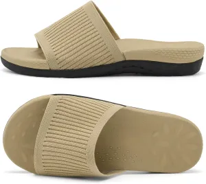 XIHALOOK Womens Knit Slides Sandals with Plantar Fasciitis Arch Support Ladies Yoga Mat Thick Cushion Slippers Sandals Slip On for Indoor Outdoor