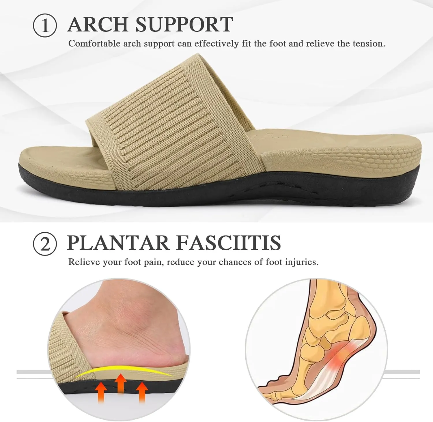 XIHALOOK Womens Knit Slides Sandals with Plantar Fasciitis Arch Support Ladies Yoga Mat Thick Cushion Slippers Sandals Slip On for Indoor Outdoor