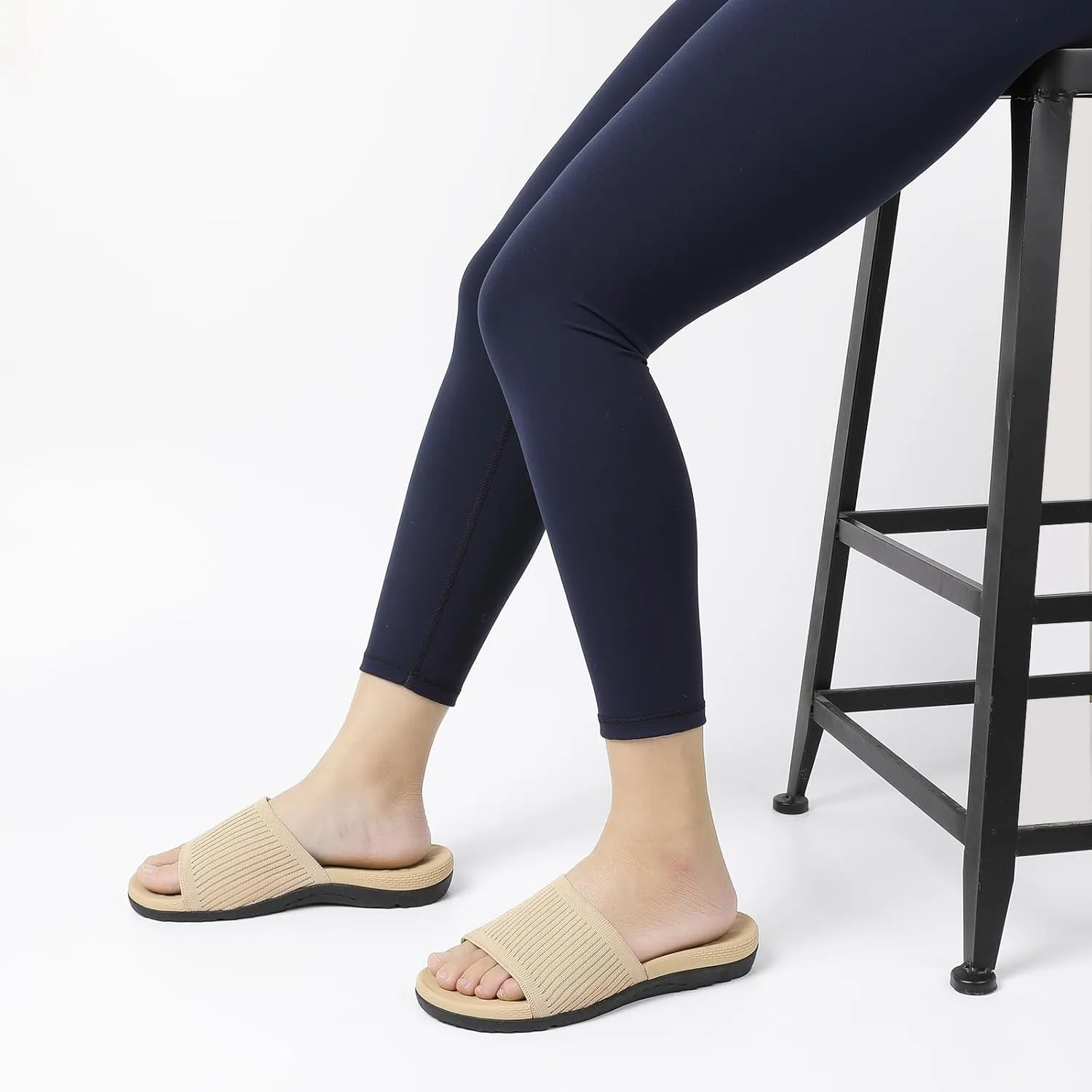 XIHALOOK Womens Knit Slides Sandals with Plantar Fasciitis Arch Support Ladies Yoga Mat Thick Cushion Slippers Sandals Slip On for Indoor Outdoor