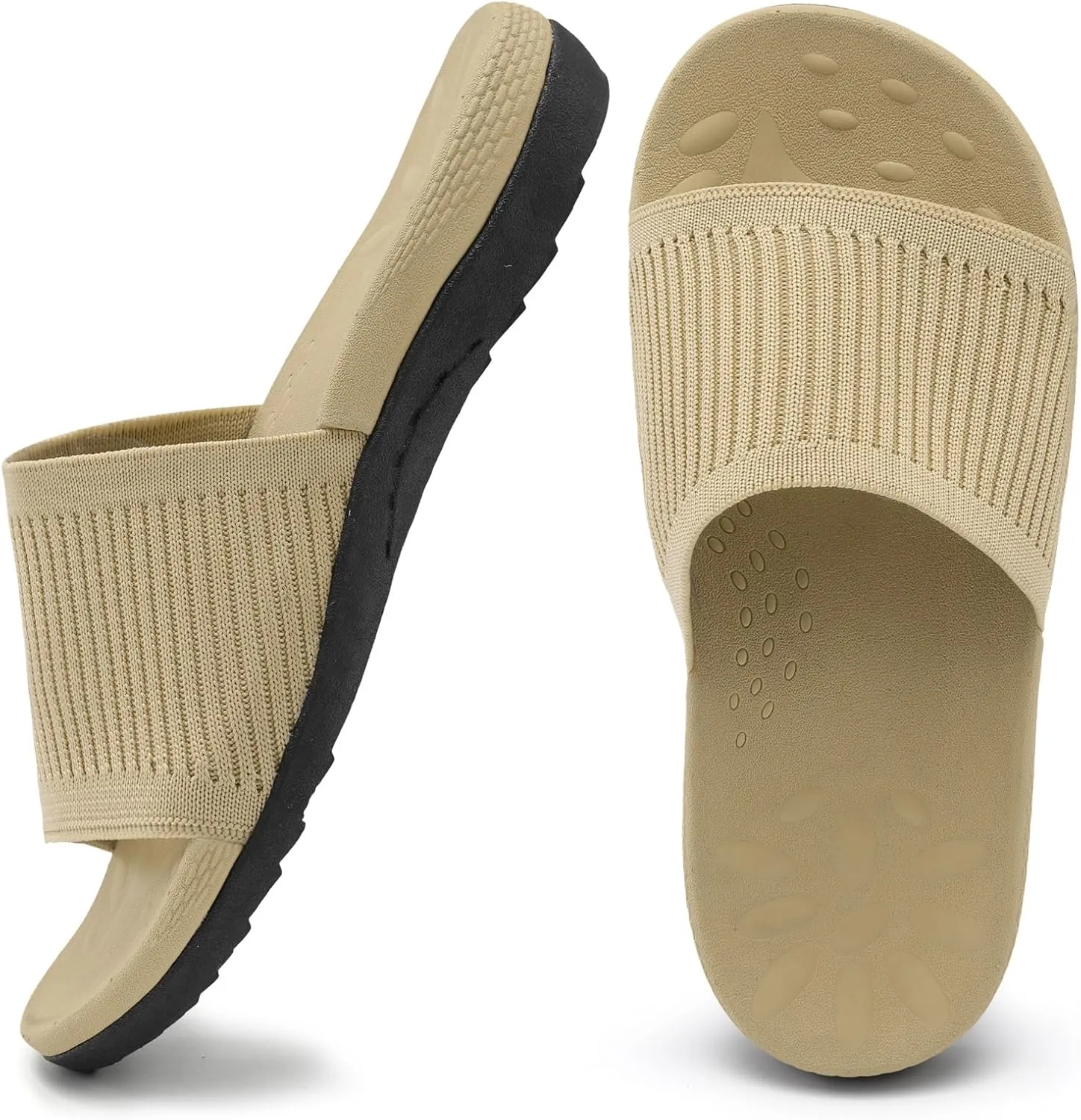 XIHALOOK Womens Knit Slides Sandals with Plantar Fasciitis Arch Support Ladies Yoga Mat Thick Cushion Slippers Sandals Slip On for Indoor Outdoor