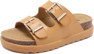 XTJSCBDSH Women's Platform Sandals, Comfort Cork Footbed Sandals for Women with 1.7 In Heel Height and Double Adjustable Buckles for Indoor Outdoor Summer Beach