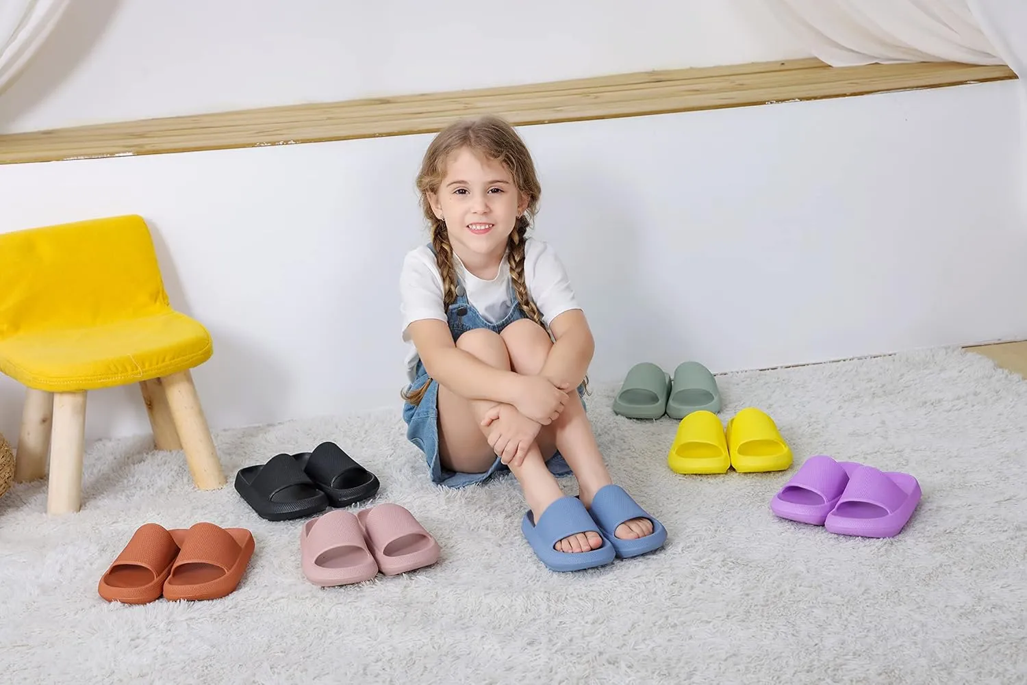 Youecci Cloud Slides for Kids丨Shower Slippers Bathroom Pool Sandals丨Boys Girls Comfy Thick Sole Slippers丨Summer Non-Slip Beach Shoes