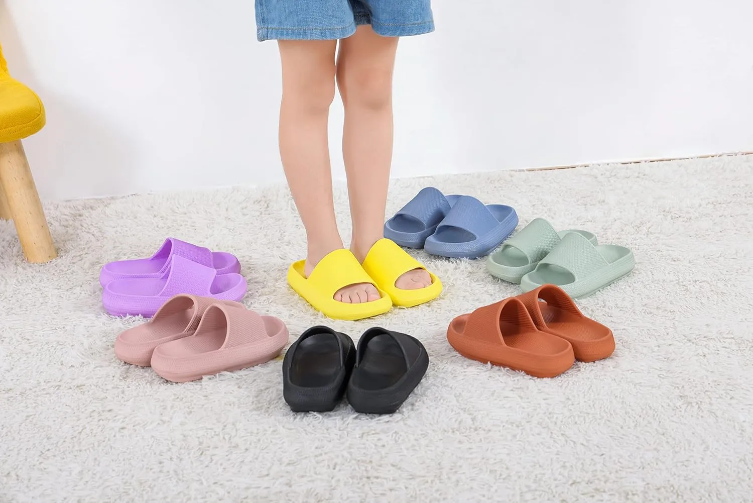 Youecci Cloud Slides for Kids丨Shower Slippers Bathroom Pool Sandals丨Boys Girls Comfy Thick Sole Slippers丨Summer Non-Slip Beach Shoes